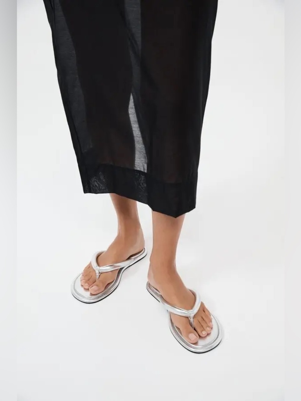 NIB St. Agni Sumi Metallic Silver Thong Flip Flop Sandals 36